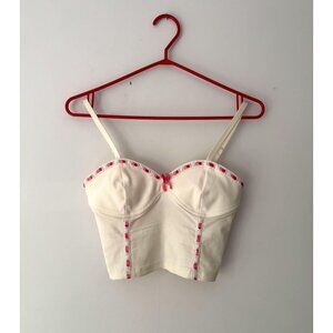 y2k vintage white pink lace ribbon cropped bustier corset crop top made in Italy